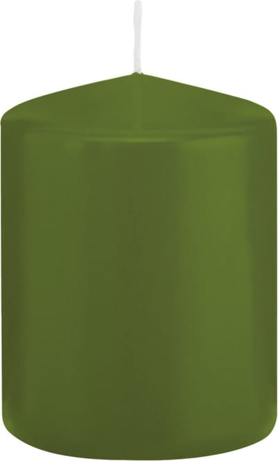 Trend Candles Cilinderkaars/stompkaars - olijfgroen - 6 x 8 cm - 29 branduren - met brandvertragende folie