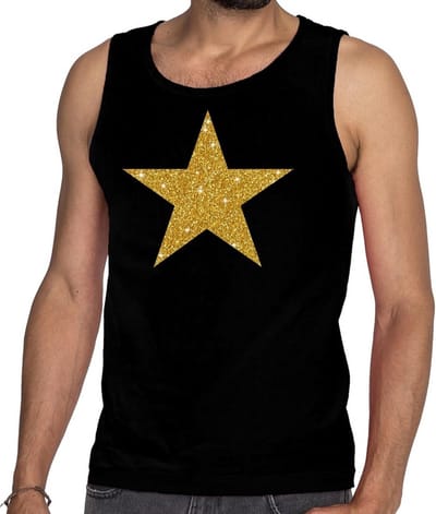 Gouden ster glitter tanktop / mouwloos shirt zwart heren - heren singlet Gouden ster S