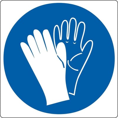 Vloerpictogram “veiligheidshandschoenen verplicht” - Wit & Blauw - 20 cm x 200 mm x 0,99 mm- Vlak - Polyvinylchloride (PVC) - 0,99 mm - Voor binnen