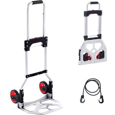 VEVOR Steekwagen Opvouwbare Transportwagen Van 80 Kg Gemaakt Van Aluminiumlegering En Kunststof Stapelwagen met Verstelbare Handgreep 715-930mm Opvouwbare Trolley Inclusief Bindtouw Compact Formaat voor Opslag