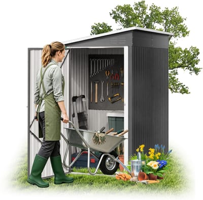 Tuinhok - Metaal Verzinkt Staal - 4 m³ - Afmeting 180x117x162 cm - Schuin Dak - Met Ventilatieopening & Sluitgrendel - Voor Tuin & Erf - Zwart - NAIZY