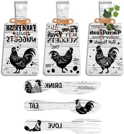 Decoratieve Keukenborden - Wanddecoratie Set - Keuken Aankleden - Houten Farmhouse Stijl - 6 Delig - Multicolor