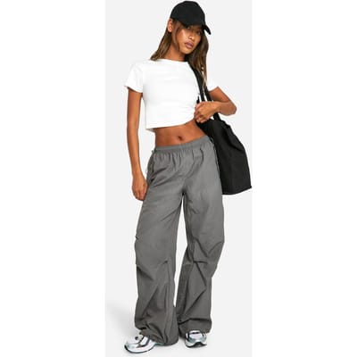 boohoo Dames Nylon Broek met Wijde Pijpen Cargo | Houtskool | Maat: 38