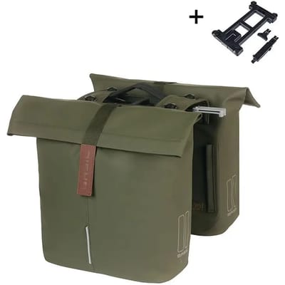 Basil City - Dubbele fietstas MIK - 28-32 Liter - Waterafstotend - Reflectiedetails - Moss green