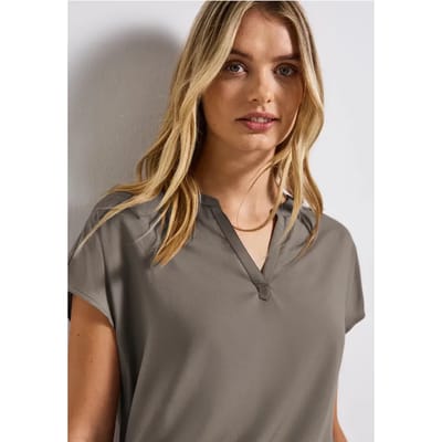 Blouse met gespleten hals in effen kleur