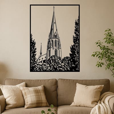 St. Jozefkerk Enschede Wanddecoratie – Lasergesneden Zwart MDF Muurdecoratie – Kerk Architectuur Wandkunst – Uniek Cadeau voor Liefhebbers van Enschede - 35 cm hoog