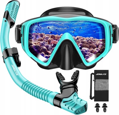 Snorkelmasker met duikbril en flexibele snorkel - Turkoois