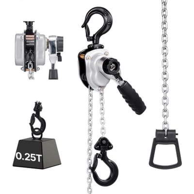VEVOR Mini Hefboomtakel, 1/4T Capaciteit, Handkettingtakel, 1,5 m Hefvermogen, G80 Stalen Legering Ketting met Mechanische Dubbele Palrem, Kettingtakel met 360° Draaibare Haken, voor Magazijn, Bouw, Garage