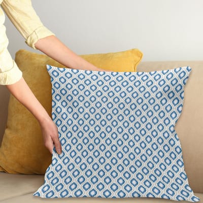 ABAKUHAUS Ikat-kussenhoes – Dubbelzijdig bedrukt 60x60 cm – Rits, Wasbaar, Blauw-wit Eggshell