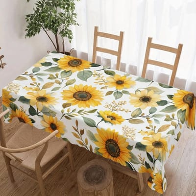 Zonnebloem Patroon Rechthoekige Tafelkleed voor Tafeldecoratie Feest Waterdicht Herbruikbaar Tafelkleed voor Tafel Keuken Eetkamer 90x140cm beige