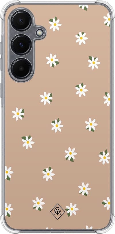 Casimoda® hoesje - Geschikt voor Samsung Galaxy A35 5G - Sweet Daisies - Shockproof case - Extra sterk - TPU/polycarbonaat - Bruin/beige, Transparant