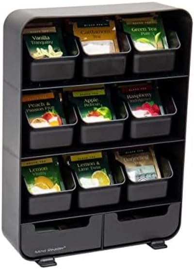 PromoHome Theezakjes Organizer - 11 Lades, Zwarte Keukenopbergoplossing