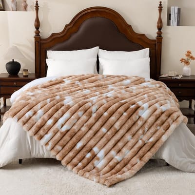 Knuffeldeken voor bed, 230 x 230 cm, super zachte dikke woondeken, bubble konijntje kunstbont deken, pluche dubbel gezicht, zacht en warm sprei, tie-dye bruin