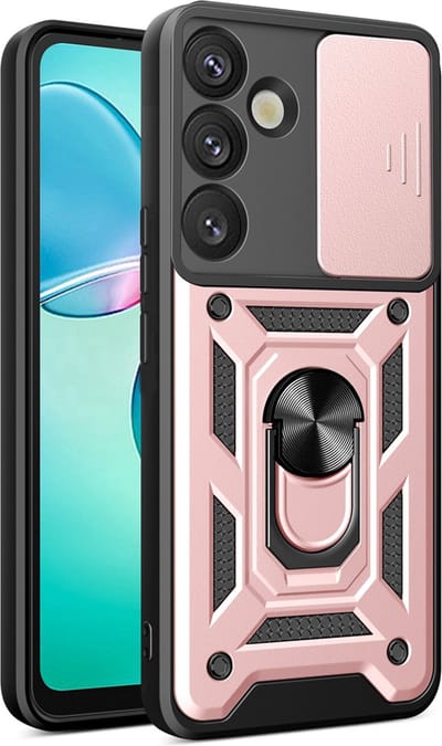 MobyDefend Hoesje - Geschikt voor Samsung Galaxy S25 Plus (S25+) - Pantsercase Met Draaibare Ring - Rosé