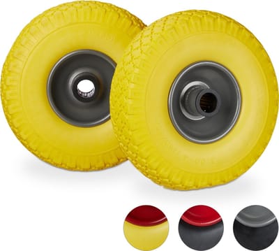 steekwagenwiel - 3.00-4" - 2 stuks - stalen velg - tot 100 kg - massief - geel-grijs