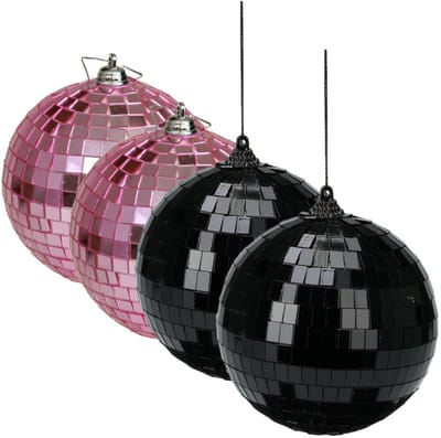 Grote discobal kerstballen - 2x stuks - roze - 10 cm - kunststof
