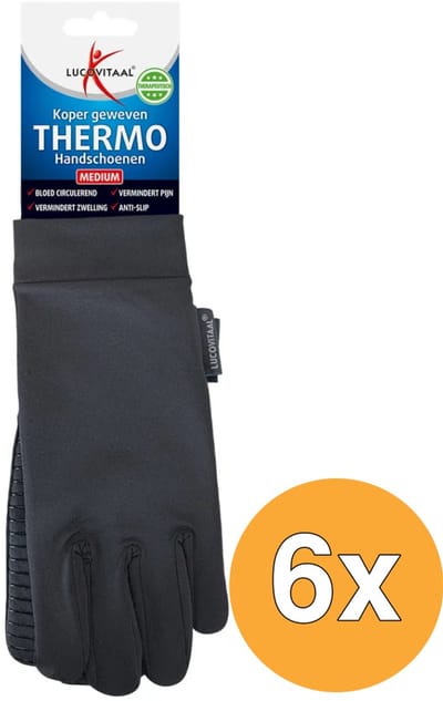 6x Lucovitaal Koper Thermo Handschoenen Medium (1 paar)