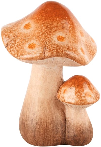 Paddenstoelen duo oranje keramiek 16 cm hoog - tuinbeeld - hoogkwalitatieve keramiek- decoratiefiguur - interieur - accessoire - voor binnen en buiten - herfstcollectie - geschenk - cadeau - gift - verjaardag