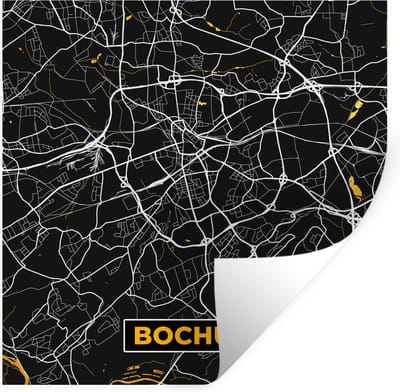 Muurstickers - Sticker Folie - Bochum - Stadskaart - Plattegrond - Kaart - Goud - Duitsland - 100x100 cm - Plakfolie - Muurstickers Kinderkamer - Zelfklevend Behang XXL - Zelfklevend behangpapier - Stickerfolie