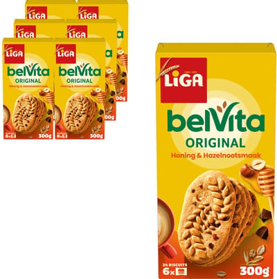 LiGA BelVita Koekjes Honing & Hazelnoot - Doos 6 x 300g - Koek - Koeken voor Onderweg of Werk en Kantoor