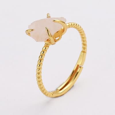 Gouden Ring Dames – Cadeau voor vrouwen – Verstelbare Ring met Rozenkwarts Edelsteen – Starlyte