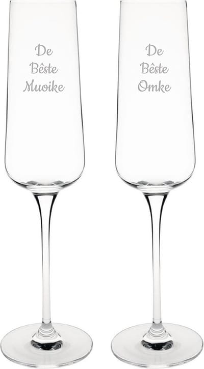 Gegraveerde Champagneglas 27cl De Bêste Muoike-De Bêste Omke