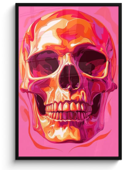 Poster in lijst - Fotolijst 80x120 cm - Posters - Felroze - Tanden - Schedel - Posterlijst zwart - Decoratie - Wanddecoratie woonkamer - Muurdecoratie slaapkamer