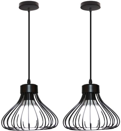 2 Stuks Hanglampen Industriële Slaapkamer Hanglamp Moderne Plafondlamp E27 Kroonluchter voor Woonkamer Binnen Zwart