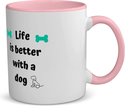 Akyol - life is better with a dog koffiemok - theemok - roze - Honden - honden liefhebbers - verjaardag - cadeau - kado - geschenk - 350 ML inhoud