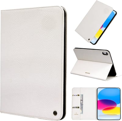 Casemania Hoes Geschikt voor iPad 2025 (A16) - Wit - Luxe Kunstleer met Slangenstructuur Tablethoes met Pasjeshouder en Standaardfunctie - Snake-embossed Vegan Leather Tablet Case Magnetisch Cover - Geschikt voor Apple iPad 11e Generatie 11 inch