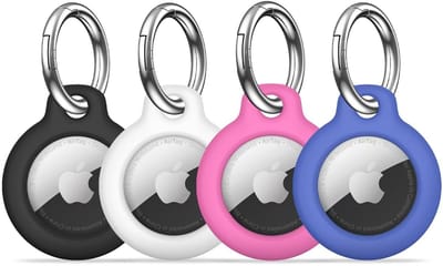 4 stuks hoes voor Apple AirTag-sleutelhanger, draagbare sleutelringafdekking, beschermhoes voor de AirTag, case tracker（Zwart, wit, blauw, magenta）
