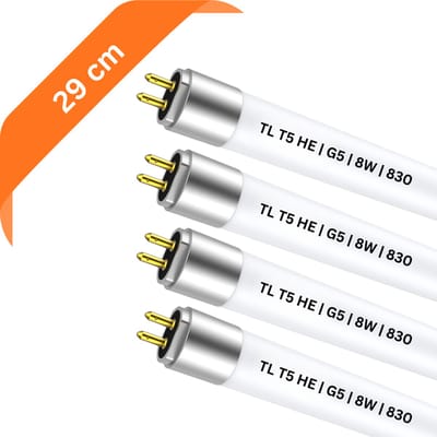 4x T5 TL buizen 29 cm – 830 Warm Wit 3000K – 8W – G5 fitting – Ø 1.6 cm