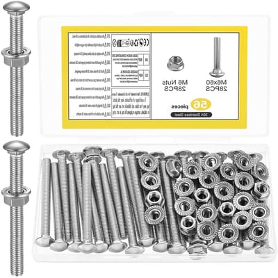 56-delige Set M6 x 60 mm RVS Lockschroeven met Flensmoeren en Platte Kop, Schroefset voor Bevestiging en Montage