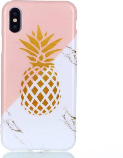 Peachy Flexibel hoesje gouden ananas marble gold marmer geschikt voor iPhone X XS - Roze Wit
