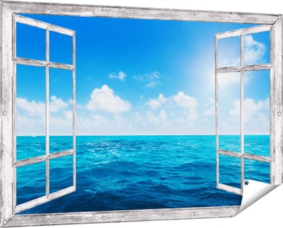 Gards Tuinposter Doorkijk Water Midden op Zee met Zonneschijn - 150x100 cm - Tuindoek - Tuindecoratie - Wanddecoratie buiten - Tuinschilderij
