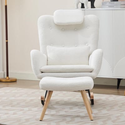 Schommelstoel met hoge rugleuning - Vrijetijdsstoel comfortstoel - Ontspannen in huis - Zachte teddy fluweelstof