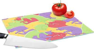 Glazen Snijplank - 28x20 - Katten - Regenboog - Kinderen - Pastel - Patronen - Snijplanken Glas