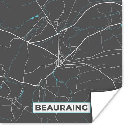 Poster België – Beauraing – Stadskaart – Kaart – Blauw – Plattegrond - 100x100 cm XXL