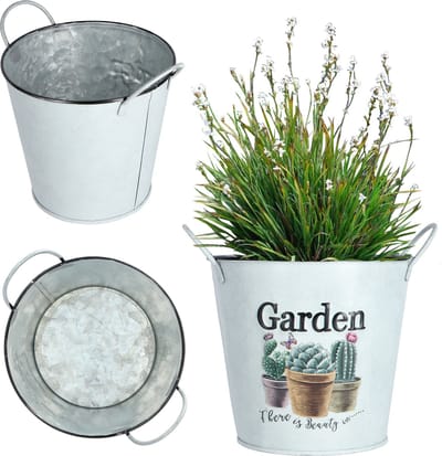 KADAX Metalen bloempot, retrostijl, bloempot voor orchideeën, kruiden, geraniums, bloembak, diameter 12 cm, met handgrepen