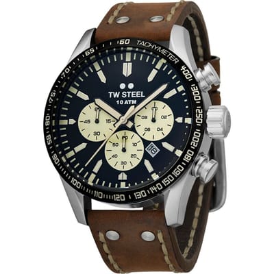 TW Steel TWVS120 Volante Steel Chrono Bruin Leer 48mm