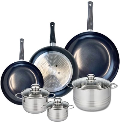 Set van 3 Koekenpannen 24, 28 en 32 cm en 3 kookpotten 12, 14 en 20 cm Elo Prima Brillant