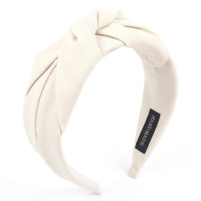 Crèmekleurige stoffen haarband dames – brede knoop haarband – elegante handgemaakte haaraccessoire voor dagelijks gebruik of feest