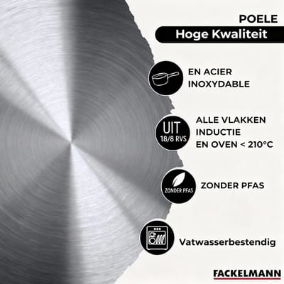 Set 3 pannen 20, 24 en 28 cm van roestvrij staal en deksels, 3 roestvrijstalen braadpannen 16, 20 en 24 cm en 6 roestvrijstalen keukengerei Fackelmann Eterna
