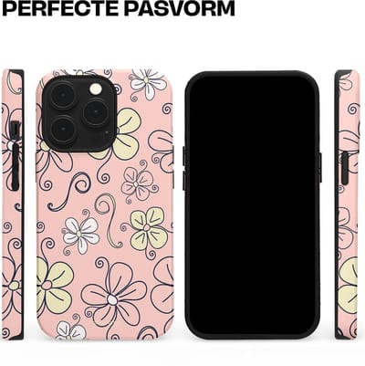 Casetastic hoesje geschikt voor Apple iPhone 13 Pro - MagSafe - Dubbellaagse bescherming - Pastel Perzik Doodle Peach Bloemen - Fashion Case - Zand Zilver Lichtroze