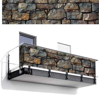 Balkonscherm 500x120 cm - Balkonposter Stenen - Steenoptiek - Grijs - Bruin - Balkon scherm decoratie - Balkonschermen - Balkondoek zonnescherm