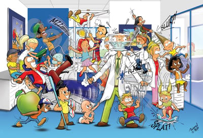 Tandarts Cartoon op plexiglas - Uniek ontwerp - Roland Hols - Tandartsenpraktijk 2 - 60 x 80 cm - 5 mm dik - inclusief 4 afstandhouders zwart - Decoratie - Orthodontist - Mondhygiënist
