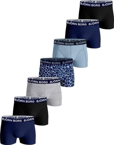 Björn Borg Cotton Stretch Jongens Boxershort - 7 stuks - Grijs/Blauw/Zwart - Jongens Onderbroek - Maat 134-140