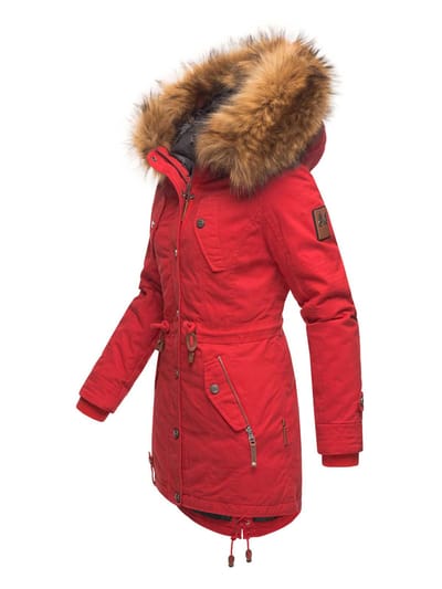 Marikoo dames winterjas met afneembare imitatiebontkraag & taillekoord