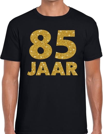 85 jaar goud glitter verjaardag t-shirt zwart heren - verjaardag shirts S