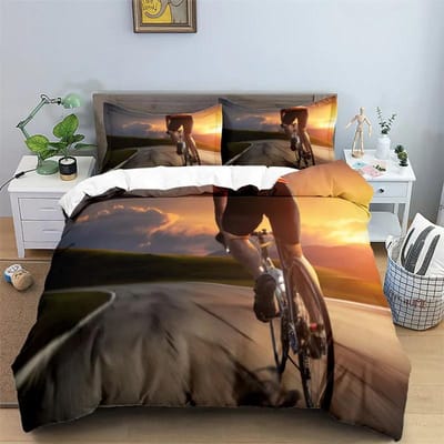 Ensemble de Literie Imprimé Vélo Cyclisme Style Sport Housse de Couette Housse de Couette VTT Avec Taies d'Oreiller King Pour Chambre d'Adolescent Adulte Décor de Chambre 140x200cm 3pcs